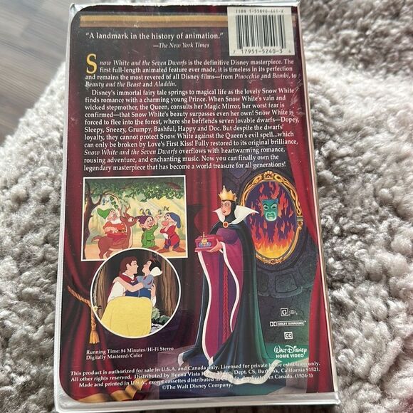 Walt Disney's Masterpiece Snow White and the Seven Dwarfs VHS Video #1524 Rare! - Picture 2 of 10